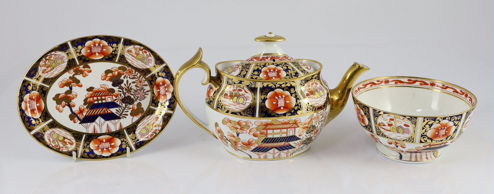 A Spode part tea service painted in Imari style with pattern 1956, c.1820